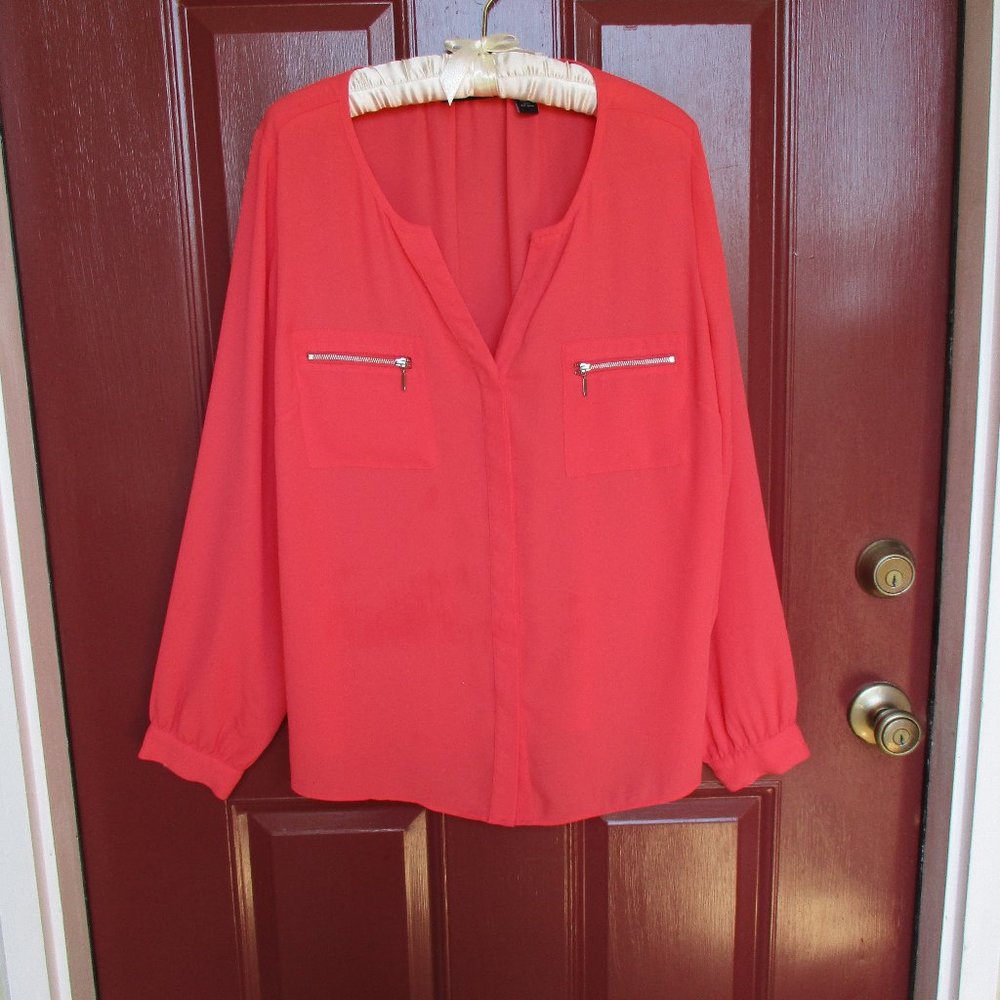 INC International Concepts Blouse Deep Coral Sz 14